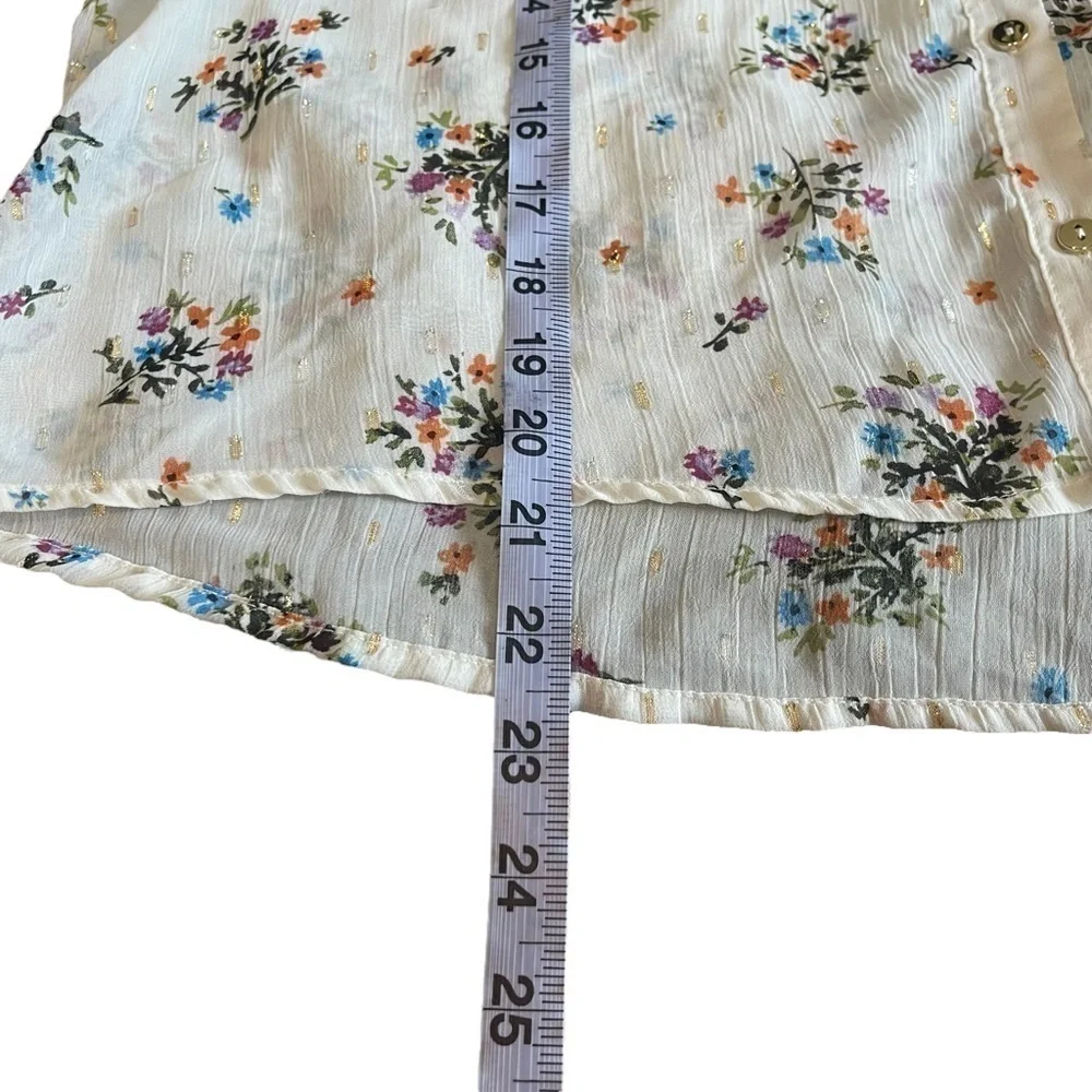Euc Zara blouse, sheer, floral, metallic details, size Medium - Picture 7 of 13